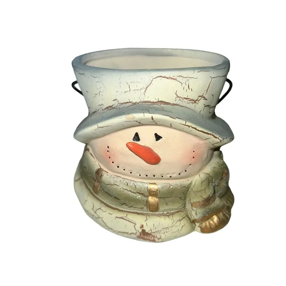 Winter Christmas Holiday Snowman Container Rustic Farmhouse Decorative